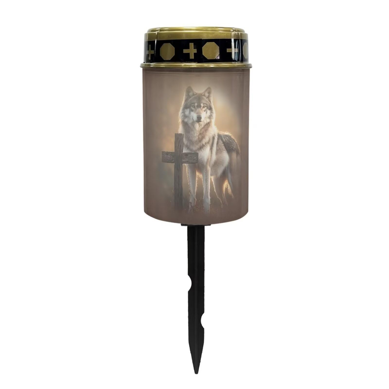 Uorisanigo Wolf Cross Solar Grave Lights for Cemetery Flameless Solar Powered Light for Prayer Waterproof Cemetery Solar Lights for Grave Cemetery Decor Candle Lamp โ image 1