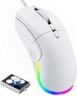 MAGIC-REFINER D19 Wired Gaming Mouse, 12,000 DPI Ergonomic Mouse with 7 Programmable Buttons, 12K Optical Sensor, 1ms, 13 RGB Backlit Modes, 6 Adjustable DPI, Adjustable Weights, for PC/MAC, White