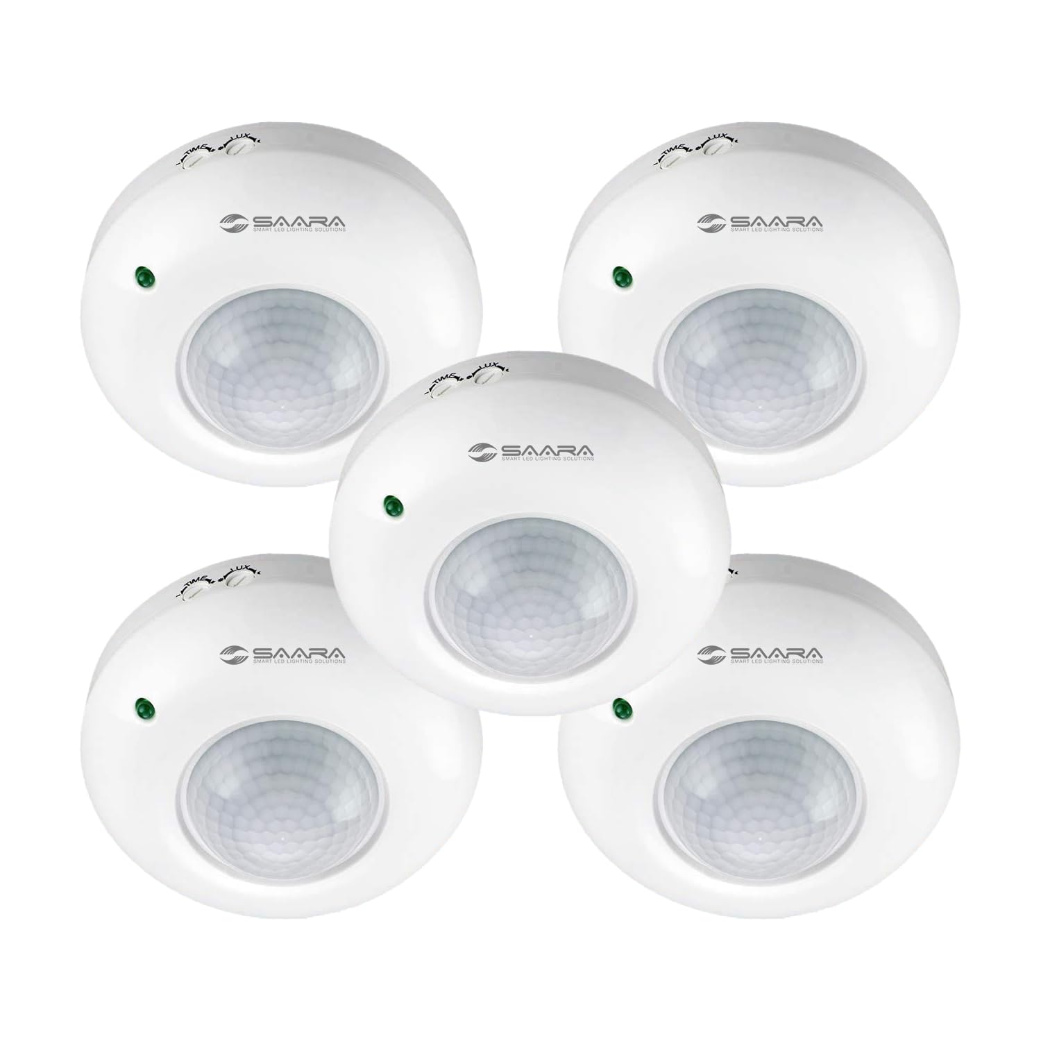 SAARA Round Motion Sensor with Light Sensor | Energy Saving Motion Detector Switch | Auto Day/Night On & Off | LDR Sensor Switch for Lighting Waterproof (Pack of 5)