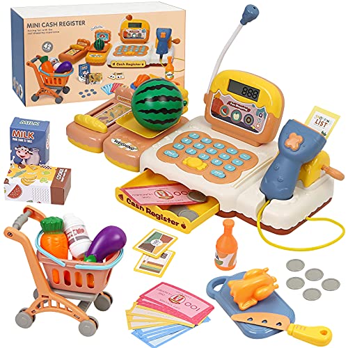 Kasse Kinder Spielzeug, 42 Stück Groß Spielkasse Supermarkt Kasse Kinder Rollenspiel Supermarkt Kaufmannsladen Zubehör…