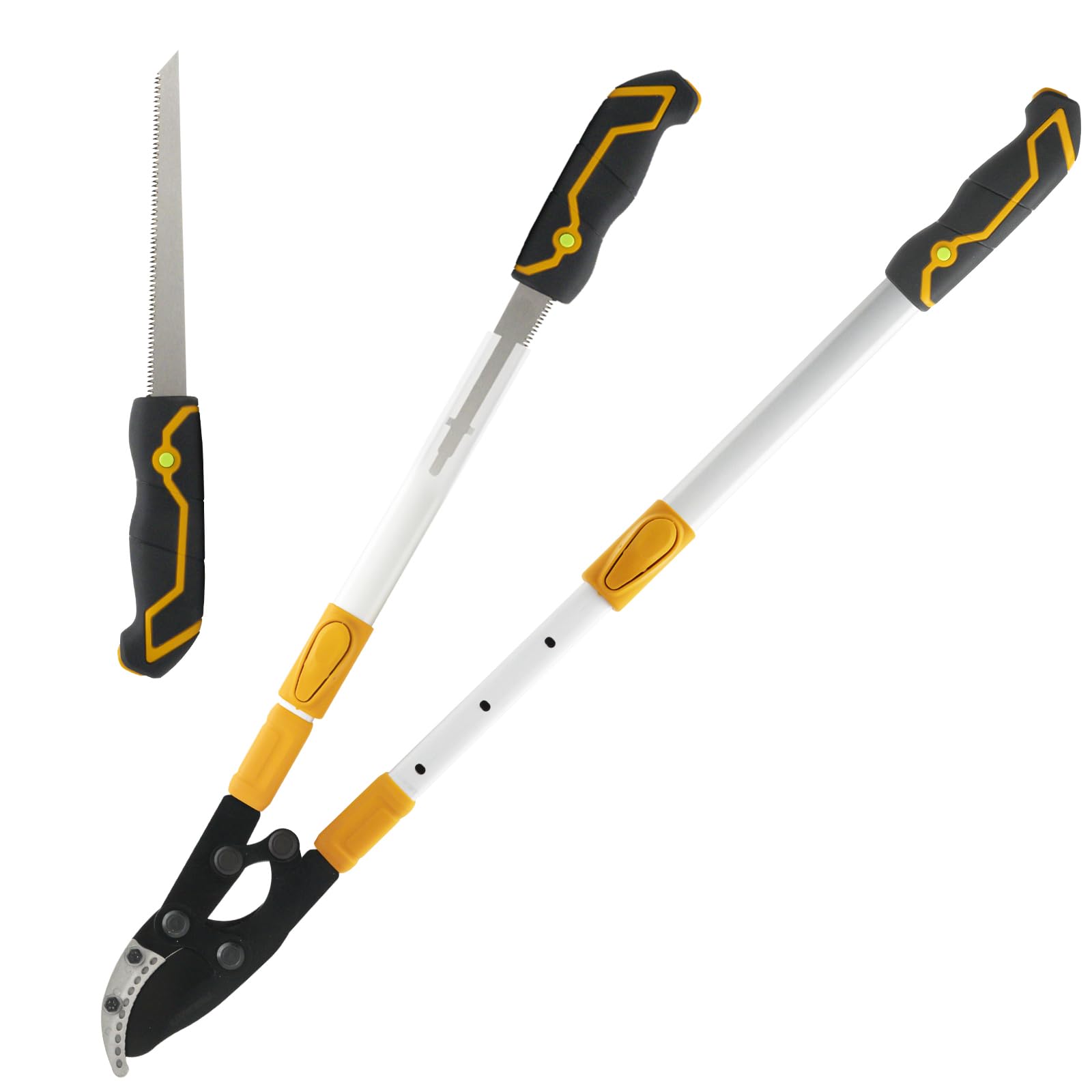 Coupe Branche Cisailles TéLéScopiques Avec Scie à Main Pour Bois Frais Jusqu'à 60mm, Cisaille à Branches TéLescopique, Extensible Jusqu'à 930mm, RevêTement AntiadhéSif