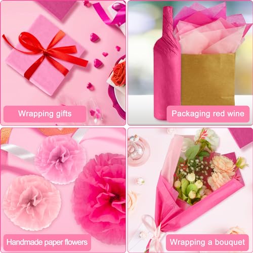 Image of NEBURORA Assorted Pink Tissue Paper Set 60 Sheets Gift Wrapping Paper Paper Bulk 3 Colors for DIY Birthday Wedding Baby Shower Easter Gift Wrapping Decoration