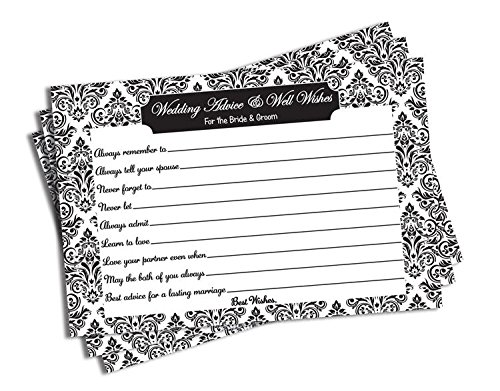 Fruzelg Wedding Advice and Well Wishes - Bridal Shower - Wedding - Black and White Damask (50-Cards)