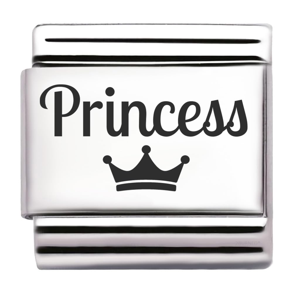 Personalised Custom Engraved Italian Charm Fits All 9mm Bracelet Links (Princess)