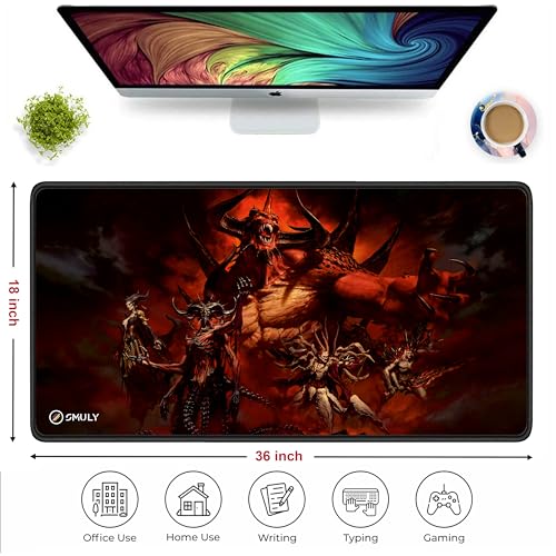 Image of Demon King Army Mouse Pad 18x36 Inch 3mm Extended Gaming Desk Mat with Anti-Slip Rubber Base Mousepad for Smooth Surface Desk pad for PC & Laptop Use Waterproof & Stiched (Multicolour) Deskpad