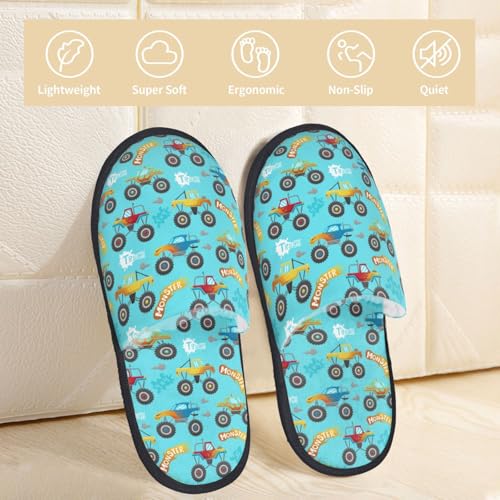 Cartoon Monster Truck Print House Slippers For Women And Men,Soft Slippers With Memory Foam,Non-Slip Indoor Home Shoes2
