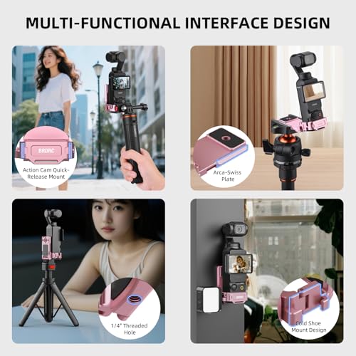 Image of Pocket 3 4 Magnetic Mount Stand, Expansion Adapter Magnet Holder & Cold Shoe for Xtra Muse 180 Adjustable Handle Aluminum Metal Clamp Frame Case Desk Base for DJI Osmo 3 4 Pink Accessories