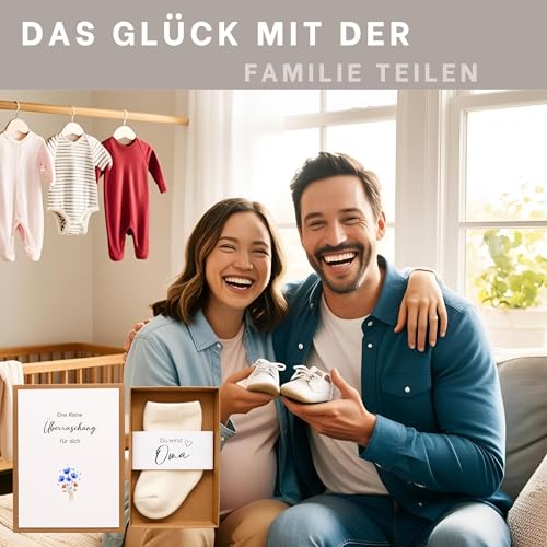 Milaboo Geschenkbox zur Schwangerschaftsverkündung – Du wirst Oma, Opa, Tante oder Onkel – Personalisierte Überraschung mit Babysöckchen – Liebevolle Ankündigung für Familie (Oma & Opa)