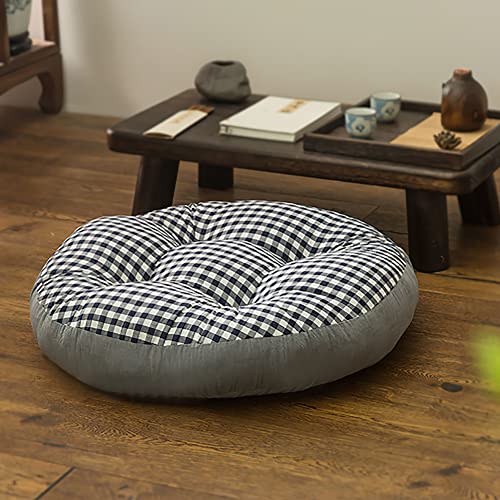 Vctops Farmhouse Buffalo Plaid Cotton Linen Floor Pillow Round Tufted Seat Cushion Thicken Meditation Pillow Floor Cushion For Yoga Living Room Balcony Office (Grey Plaid,Diameter 22") #TOP1