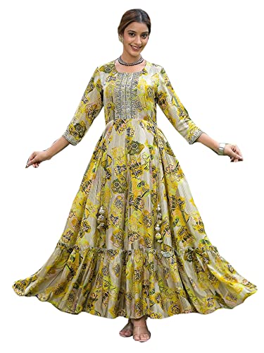 Robe indienne Anarkali en mousseline légère verte S pour éviter la chaleur en festival