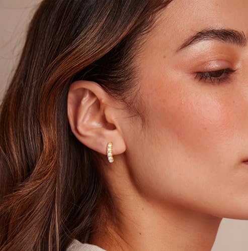 Pearl Earrings for Women - Dainty Gold Earrings Trendy 14K Gold Plated Freshwater Pearl Dangle Hoop Stud Earrings for Women Wedding Jewelry Gift for Women
