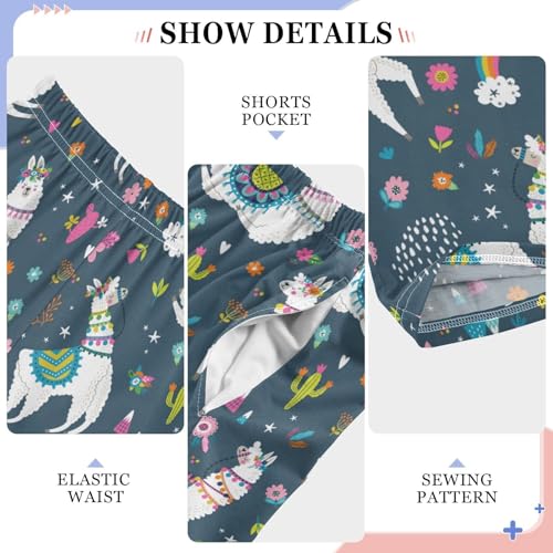 Ethnic Floral Llama Boys Long Pants Soft Trousers Elastic Waist Kids Lounge Bottoms with Pockets S-XL4