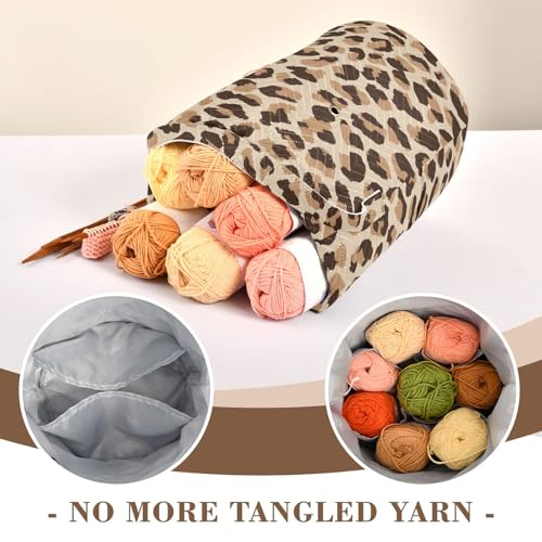 Image of Tatenale Crochet Bag Yarn Bag Knitting Project Bag with Pockets and Handle Portable Yarn Storage Organizer Tangle Free 8.3x11 InchLeopard Skin Print18