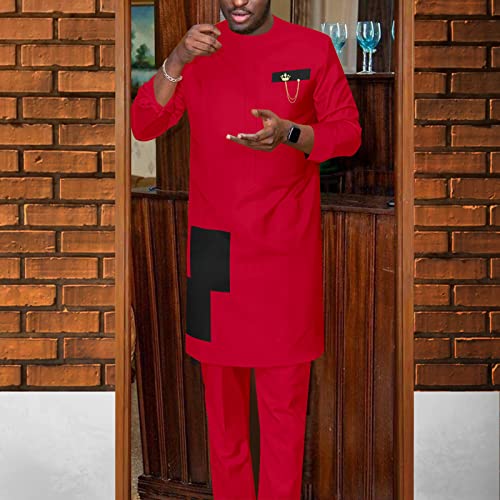 African Ethnic Men's Suit Top Pants Set 2 Pieces Outfit Set Men Clothing Suit Dashiki Shirt Trouser2