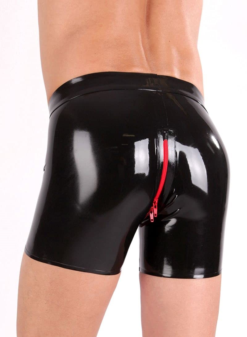 MFMYEE Männer Schwarzer Reißverschluss Handmade gespleißt Latex Fetisch Exotische männliche Unterwäsche Slips Shorts