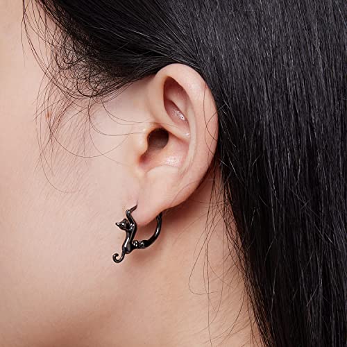 MUNDELL 925 Sterling Silver Cute Cat Huggie Hoop Earrings for Cat Lovers Hypoallergenic Hoop Earrings Statement Fine Jewelry3