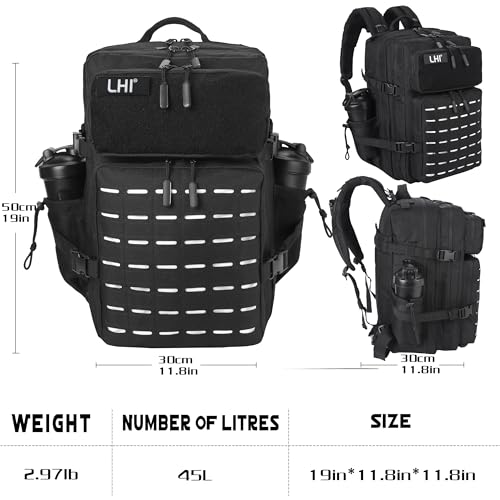 Image of LHI Tactical Military Backpack for Men 25L /45L Large Molle Army Assault Pack 3 Day Hiking Rucksack With Bottle Holder