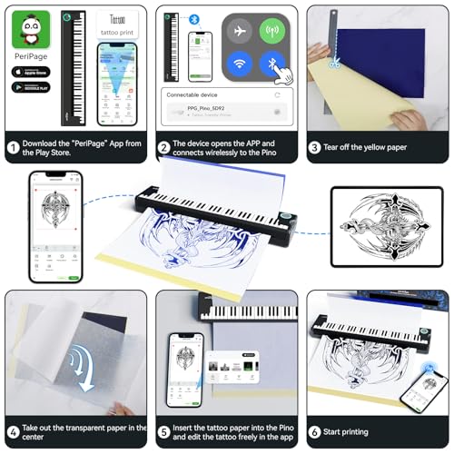 Image of PeriPage P90-Pino Wireless Tattoo Stencil Printer, Thermal Tattoo Machine with Inkless Tech, Inspired by Piano Design Portable Tattoo Printer Kit Compatible with Phone, Pad & PC