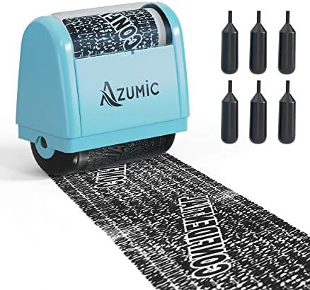 Identity Theft Protection Roller Stamp 6 Pack Refills - Confidential Address Blocker Anti Theft Prevention Stamps - by Azumic (Light Blue)