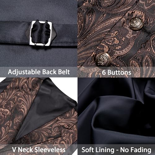 Image of Barry.Wang Mens Silk Lapel /Shawl Collar Vest Tie Sleeve Holder Set Formal /Casual Paisley Vests Wedding Tuxedo Waistcoat