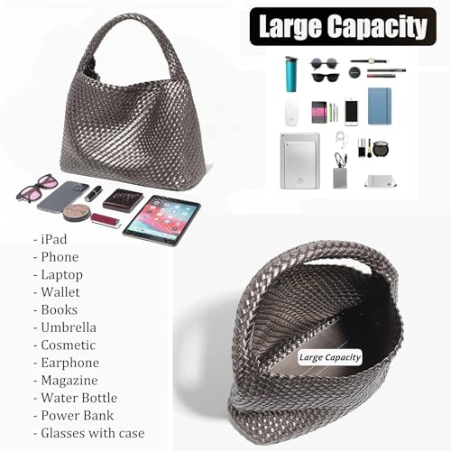 Image of Geelyda Woven Tote Bag for Women with Purse, Fashion Shoulder Hobo Underarm Bags, Large Woven Handmade Work Commuter Day Bags