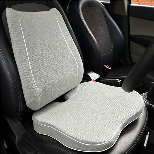 Image of betterhood PosturePro Premium Car Lumbar Back Support and Seat Cushion Combo | 100% Memory Foam, Cotton Cover, Large Size | Backrest + Coccyx Pillow for Back, Tailbone Pain Relief | Ergonomic (Grey)