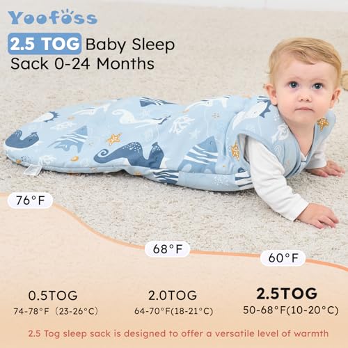 Image of Yoofoss Baby Sleep Sack 0-6 Months, TOG 2.5 Baby Wearable Blanket with 2-Way Zipper, 100% Organic Cotton Fabric Winter Newborn Sleeping Sack, Warm Soft Comfy