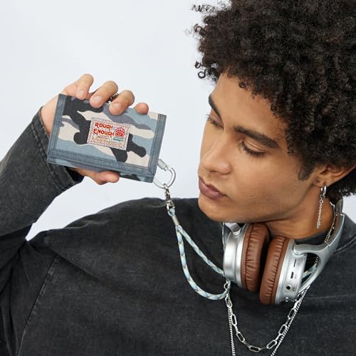 Rough Enough Kids Wallet for Boys Teen with Neck Lanyard Keychain Blue Camo Canvas2