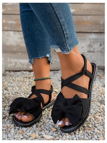 GORGLITTER Women's Ankle Strap Bow Sandals Criss Cross Open Toe Bowknot Dressy Beach Flat Sandals 20253