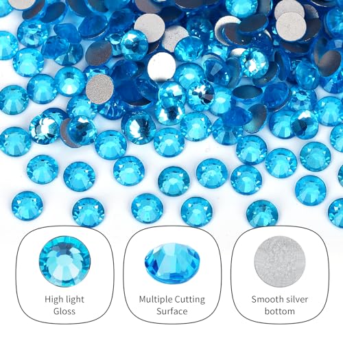 Image of 10000PCS Aquamarine Rhinestones Bulk, Flat Back Crystal Glass Stone Round Gems,SS10, 2.7-2.9mm