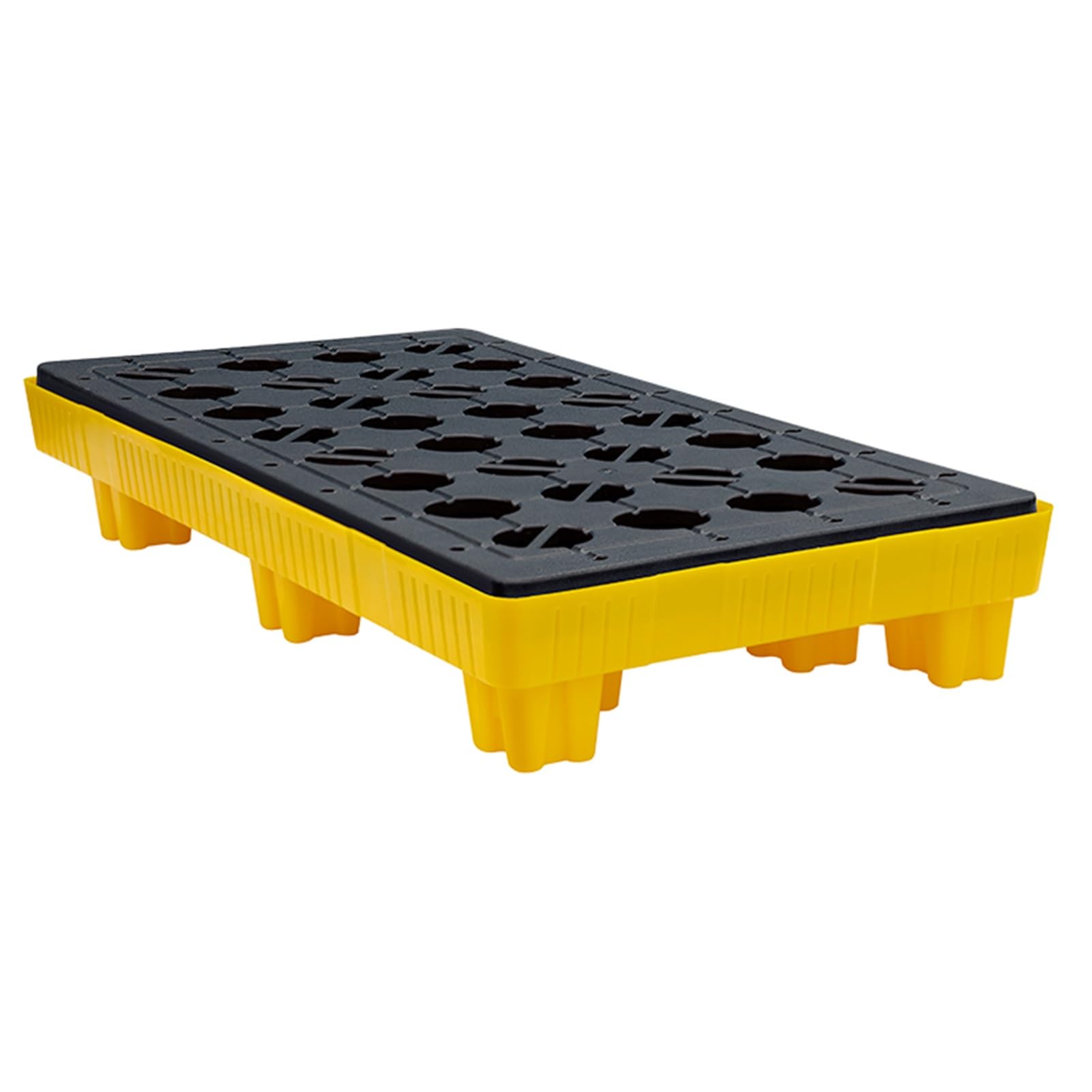 GYEQXKT Modular Oil Spill Containment Tray, Leakproof Polyethylene Platform with Flat Top Grating, Yellow & Black Spill Pallets for Warehouses & Factories