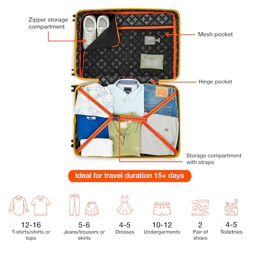 Image of Nasher Miles Polypropylene 360 Degree Paris Hard-Sided Check-in Luggage 28 inch | 75cm | 8 Wheels Large Trolley Bag for Travel | Suitcase (Yellow)
