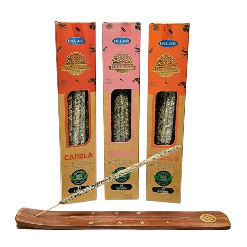 Pack 3 Unidades Incienso Natural Organico Ullas + 1 Tablilla Aromasenses (Canela - Mirra - Sandalo)