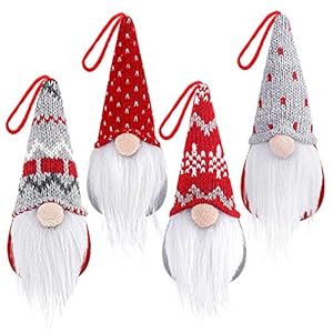 D-FantiX Gnome Christmas Ornaments Set of 4, Handmade Swedish Tomte Gnomes Plush Scandinavian Santa Elf Table Ornaments Christmas Tree Hanging Decoration Home Decor 2024