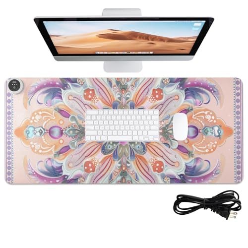 Tapis de souris chauffant pour grand bureau au design Boho Simple Bloom en cuir 80x33 cm