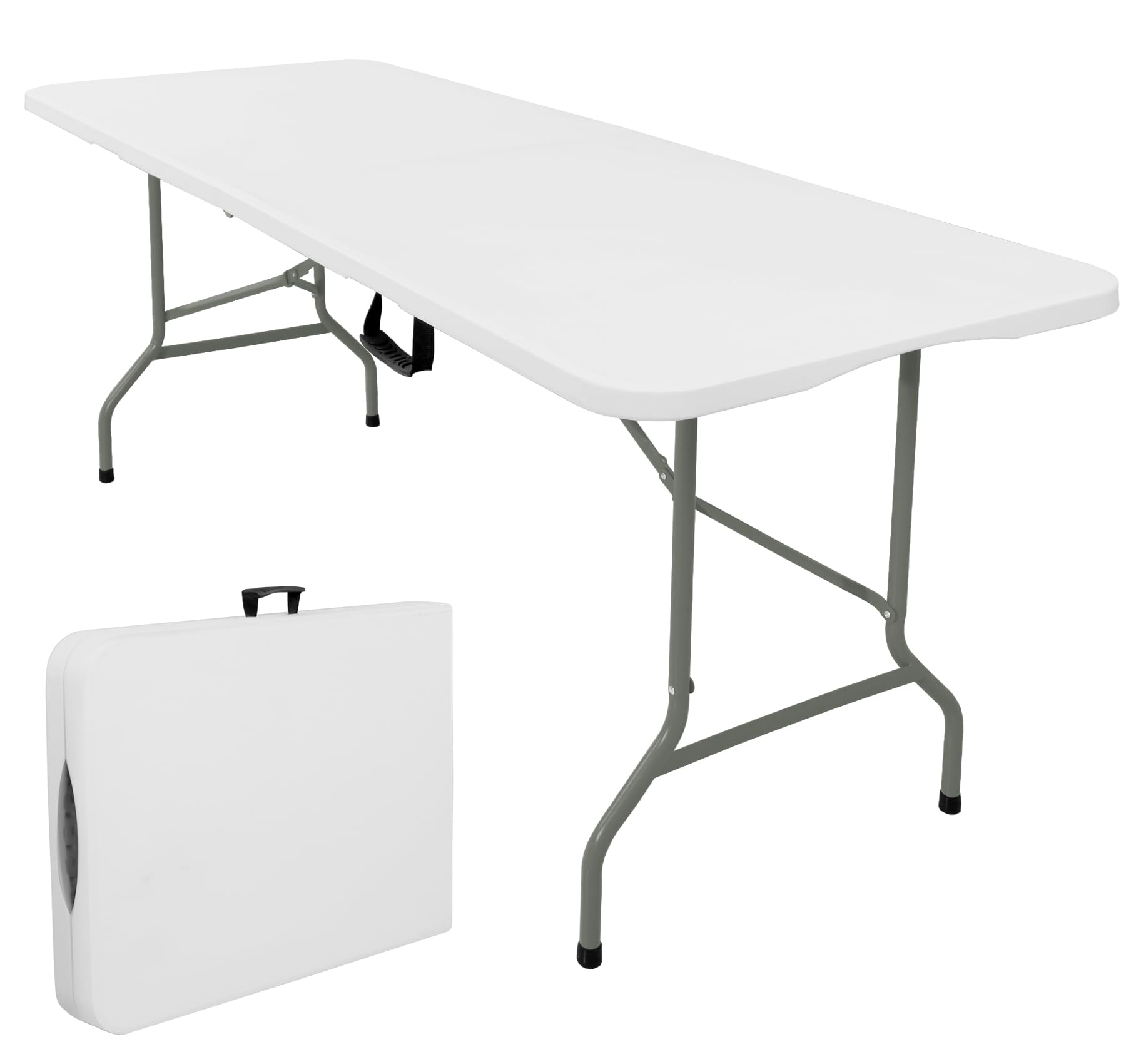 Photo 1 of JALANCY Folding Tables with Carrying Handle Lightweight Rectangular Portable Plastic Camping Table Steel Legs for Party, Dining, Wedding, Events, Picnic Indoor, Outdoor (5FT, White)