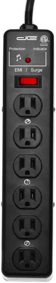 Digital Energy EMI Sound Filter/Noise Reducer - 25 Foot Long 14/3 Cable - 6 Outlet Metal Studio Surge Protector Power Strip | 1200 Joule, Heavy Duty Construction