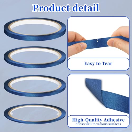 Image of 4 Pack Blue Painter's Tap丨 Blue Masking Tape, Fine Line Masking Tape 0.2 inch inch, 0.27 inch inch, 0.39 inch inch, 0.47 inch inch X22 Yard Blue Tape Thin Automotive Pinstripe Tape for Paint, Art, Tumblers - Total 87 Yard