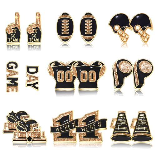 9Pairs Game Day Earrings for Women Football Stud Earrings Red Blue Spirit Accessories Sport Team Jewelry Outfits Football Mom Party Favors Gifts