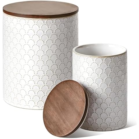 LE TAUCI Food Storage Containers with Airtight Lids, 78/25 oz Ceramic Flour and Sugar Canisters Sets, Embossed Large Jars for Pasta, Oats, Coffee Bean, Cookies, Rice, Grains, Tea - Set of 2, Fireworks Cover