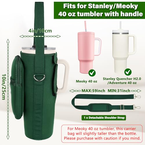 Image of Water Bottle Carrier Bag with Phone Pocket Compatible with Stanley /Meoky 40 oz Tumbler with Handle,Water Bottle Holder Pouch with Adjustable Strap Compatible with Stanley Cup Accessories,Green