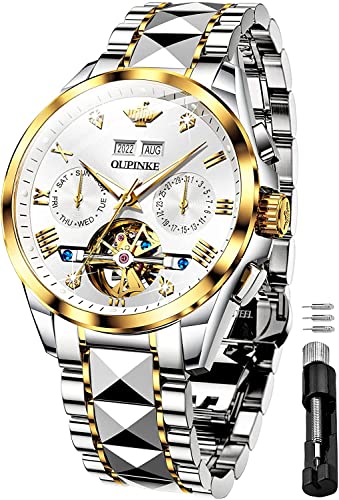 Image of OUPINKE Watches for Men Automatic Skeleton Self Winding Dress Wrist WatchBusiness Waterproof Luminous Tungsten