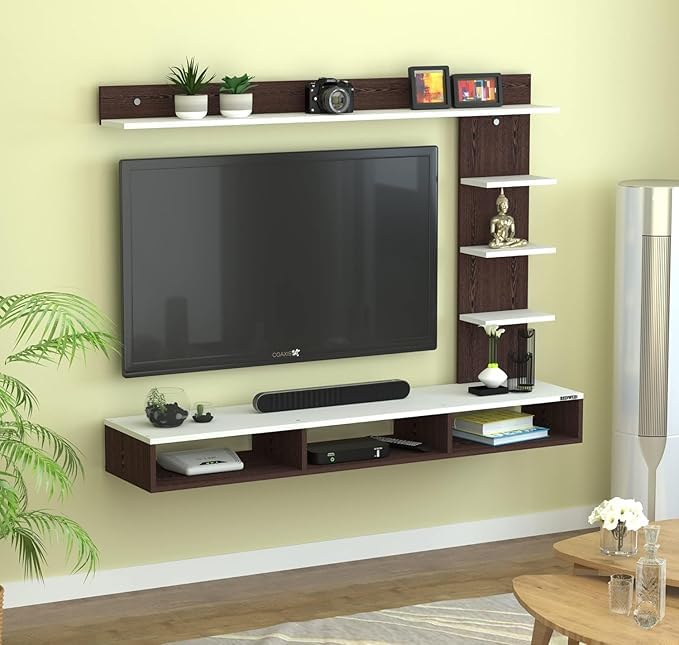 Image of Anikaa Tyron Engineered Wood Wall Mount TV Unit /TV Stand /Wall Set Top Box Stand /TV Cabinet /TV Entertainment Unit with LED Light (Wenge /White)(Ideal for Upto 42 inch)(D.I.Y)