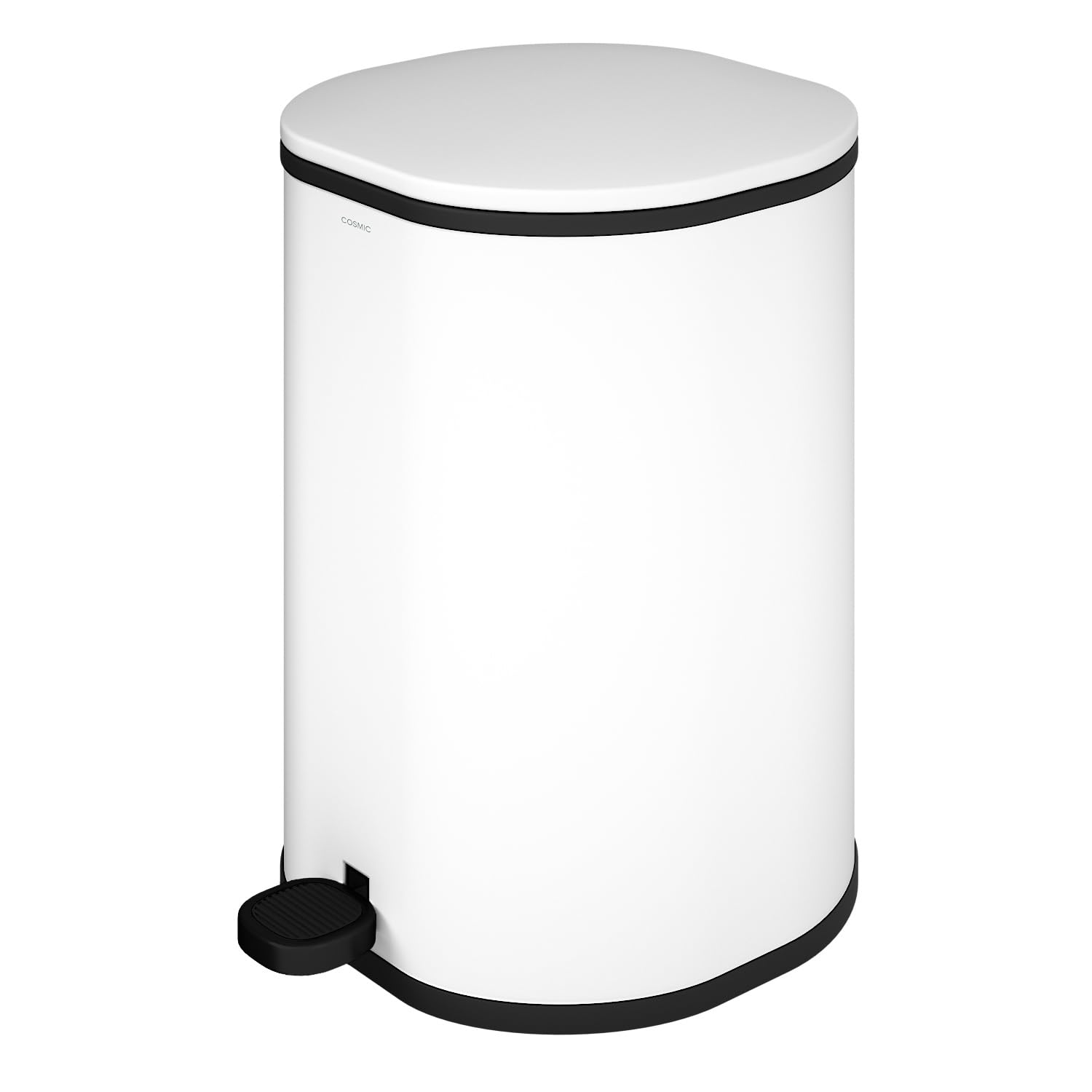 COSMIC Essentials Papelera de Baño y Cocina Con Sistema de Pedal de Diseño Circular y 5L de Capacidad. Cubo de Basura Pequeño Con Tapa para Aseo de Color Blanco Mate