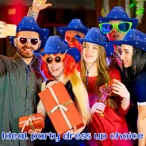 Image of Coume 12 Pcs Sparkly Adults Cowboy Hat and Bandanas Women Men Western Glitter Cowgirl Party Hats with Adjustable Drawstring