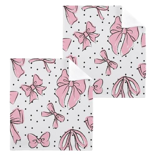 PaChyLuu 4 Pack Bow Pink Cotton Washcloths Highly Absorbent Face Cloth Reusable Body Towels, Gentle for Sensitive Skin, 12 x 12 Inch