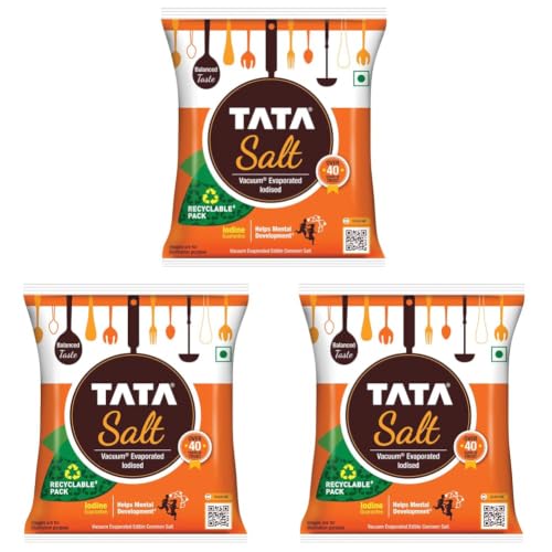 Image of Tata Salt 1 Kg, Free Flowing and Iodised Namak, Vacuum Evaporated, Salt in Fresh (Pack of 3)