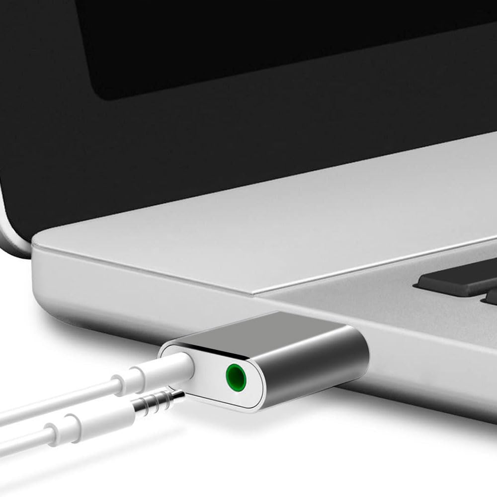 Ociodual Zewnętrzna karta dźwiękowa USB 2.0 na gniazdo jack 3,5 mm audio mikro adapter GF2419 srebrny mikrofon do komputera, laptopa