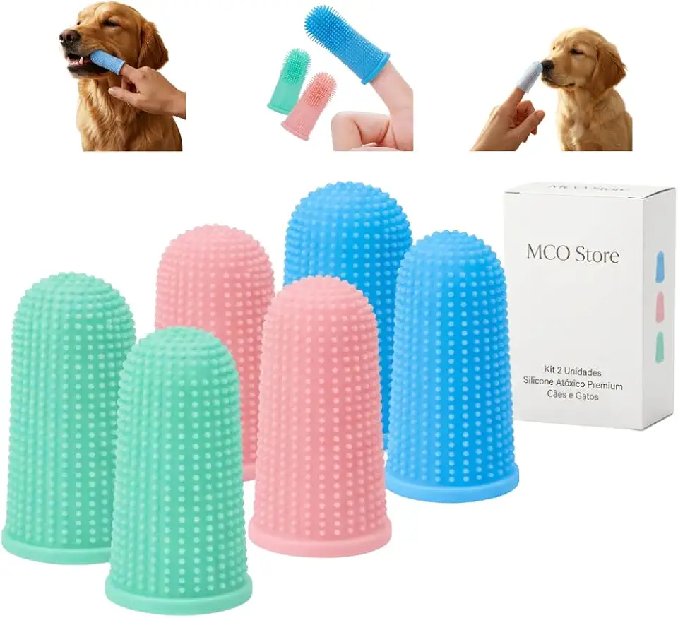 Escova de Dentes para Pets em Silicone Dedeira Higiene Bucal Cães e Gatos Kit com 2 Unidades PREMIUM MCO (Verde)