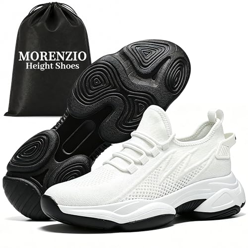 Height Increasing Shoes Hidden Lift Sneakers Men Women 2.4-3.9 Height Boost Cushioned Casual Walking Shoes Lightweight (White Adult Men 10 Numeric US Footwear Size System Medium)